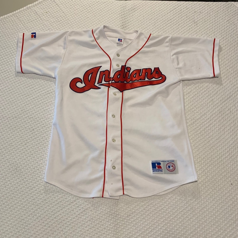 Vintage Russell Athletic Cleveland Indians MLB Baseball Jersey Mens Medium White